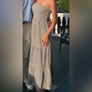 Gingham strapless maxi dress